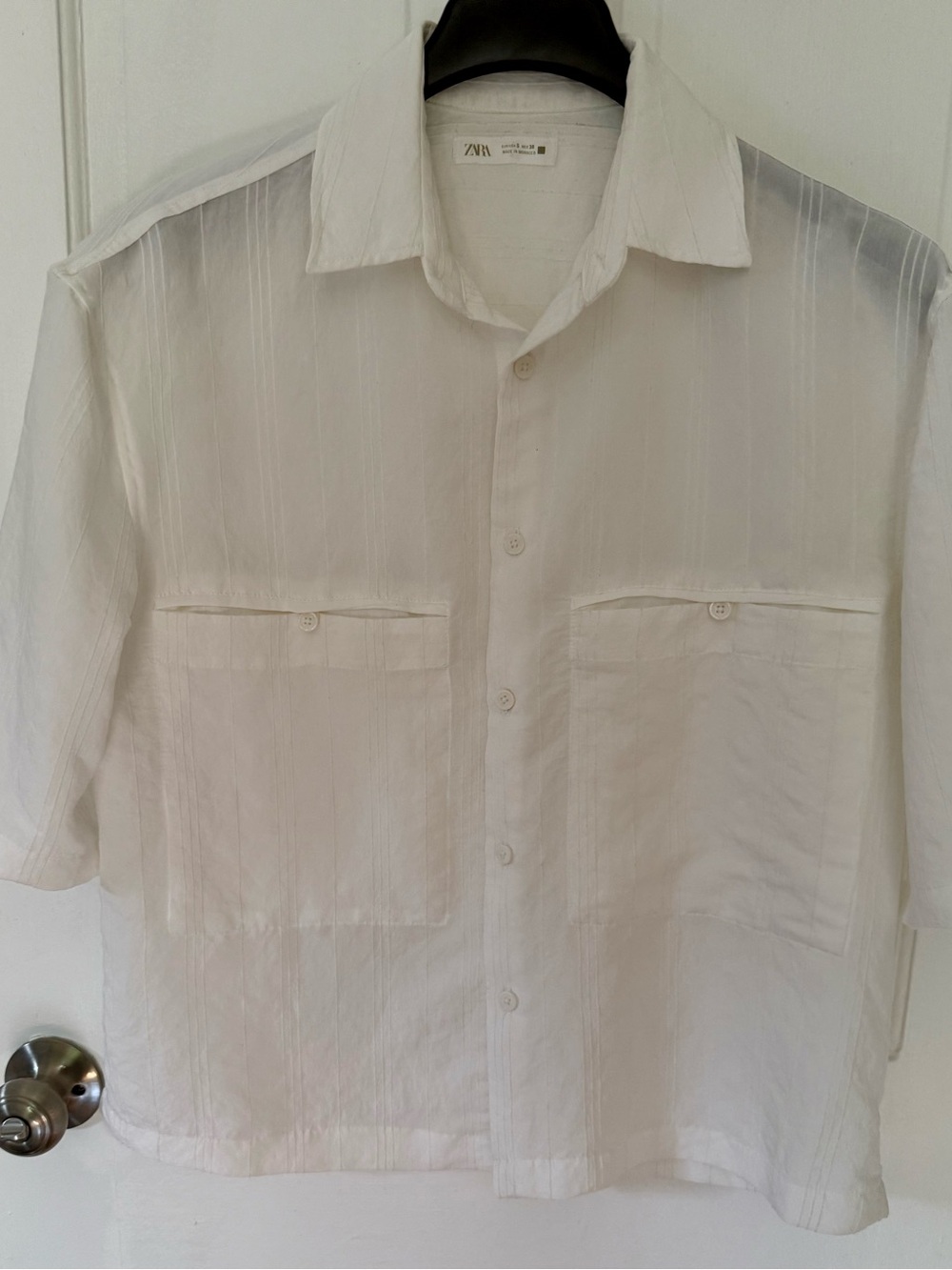 Zara White Short-Sleeve Casual Button-Down Shirt